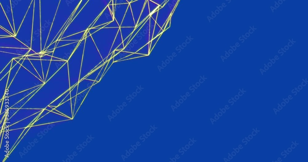 Wireframe net animation. Glowing wireframe plexus on top left background. Abstract minimal technology backdrop for data science and communication. Low-poly animated background with copy space for text