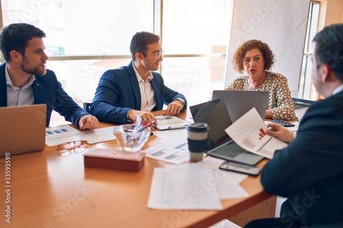 Business lawyers workers meeting at law firm office. Professional executive partners working on finance strategry at the workplace