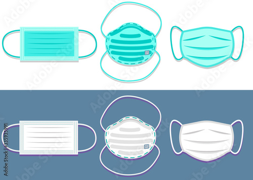 Medical mask. Protective respiratory mask. Virus and dust protection. Coronavirus. Mask N95. Flat cartoon design. Vector illustration EPS 10
