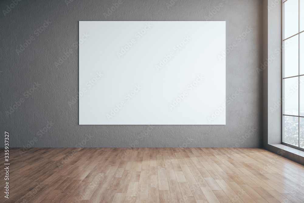 Minimalistic gallery interior with blank poster Minimalistic gallery interior with blank poster