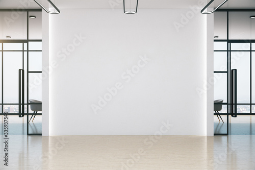 Conference office room with blank white wall