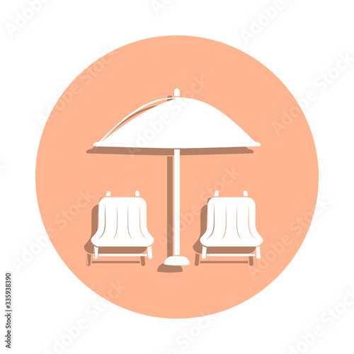 Sun loungers and umbrella badge icon. Simple glyph, flat vector of beach holidays icons for ui and ux, website or mobile application