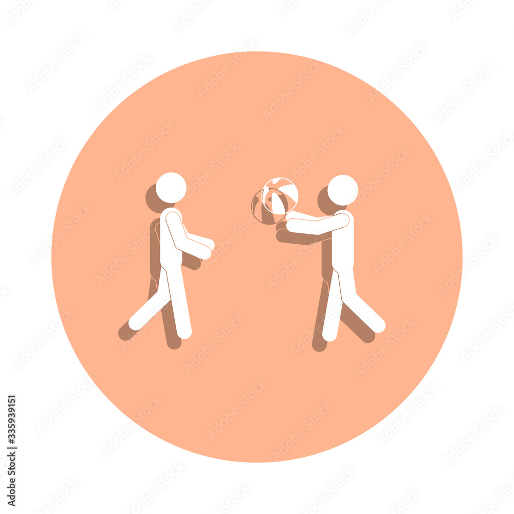 Play on the beach with a ball badge icon. Simple glyph, flat vector of beach holidays icons for ui and ux, website or mobile application Play on the beach with a ball badge icon. Simple glyph, flat vector of beach holidays icons for ui and ux, website or mobile application