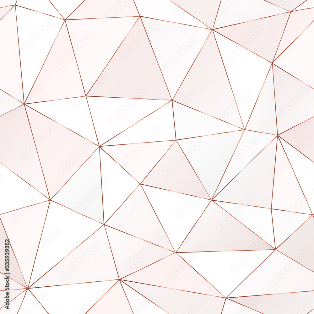 Fototapeta premium Rose gold polygonal seamless pattern with triangle tiles.