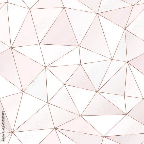 Rose gold polygonal seamless pattern with triangle tiles.