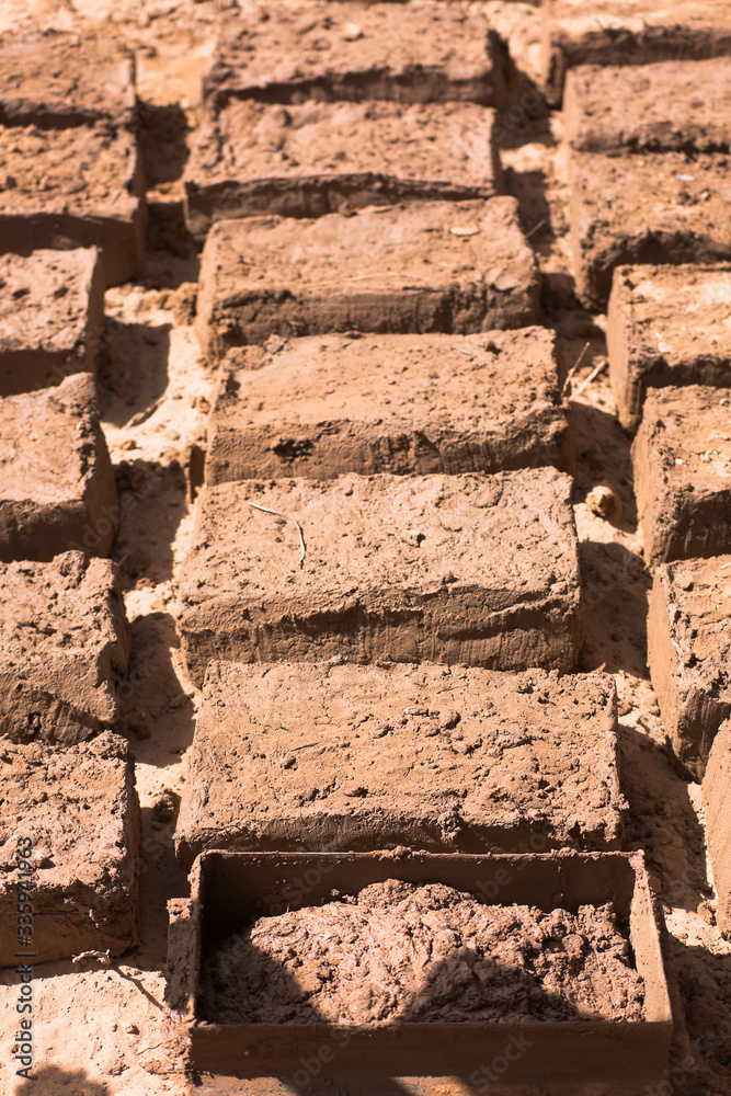 Adobe bricks for bio-construction in the M'Hamid