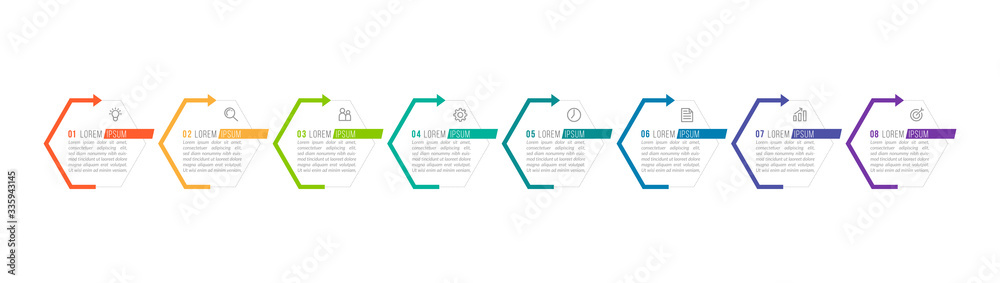 Minimal Business Infographics template. Timeline with 8 steps, options and marketing icons .Vector linear infographic with eight conected elements. Can be use for presentation. Minimal Business Infographics template. Timeline with 8 steps, options and marketing icons .Vector linear infographic with eight conected elements. Can be use for presentation.