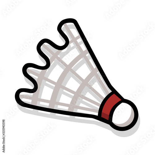 Vector drawing of a badminton shuttlecock drawn in a cute style with a black outline and isolated on white. Can represent college sports, recreation, youth sports, athletes, leisure and competition.