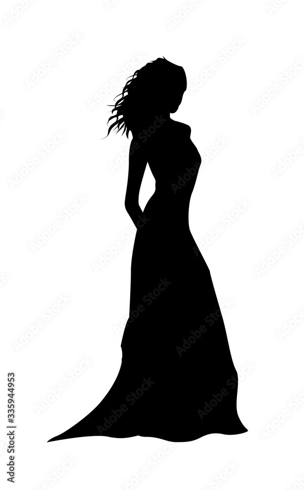 The silhouette of a girl in a long dress. Vector illustration The silhouette of a girl in a long dress. Vector illustration
