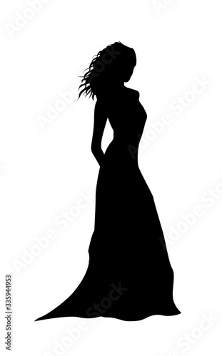 The silhouette of a girl in a long dress. Vector illustration