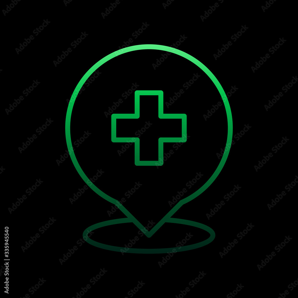 Pin hospital nolan icon. Simple thin line, outline vector of medical icons for ui and ux, website or mobile application Pin hospital nolan icon. Simple thin line, outline vector of medical icons for ui and ux, website or mobile application