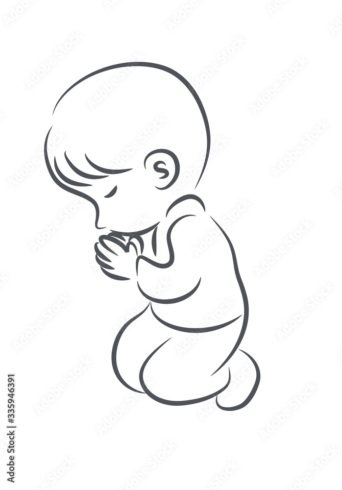 Plakat kid praying vector drawing cartoon