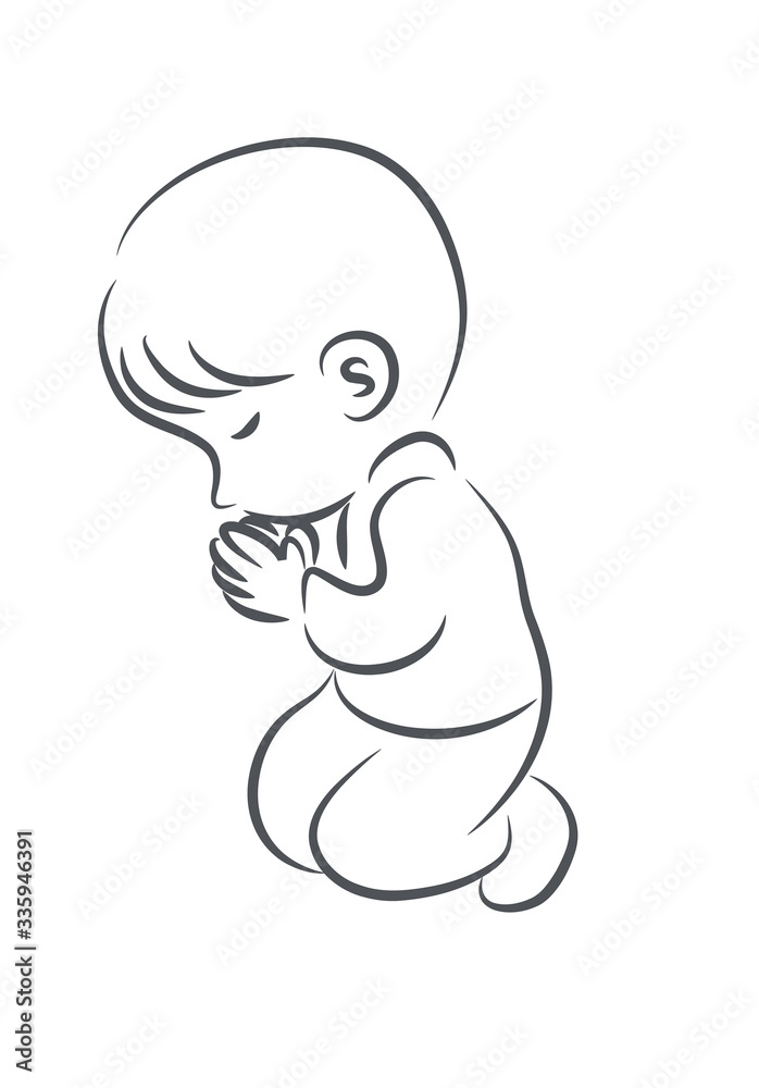 Kid Praying Vector Drawing Cartoon Stock Vector Adobe Stock