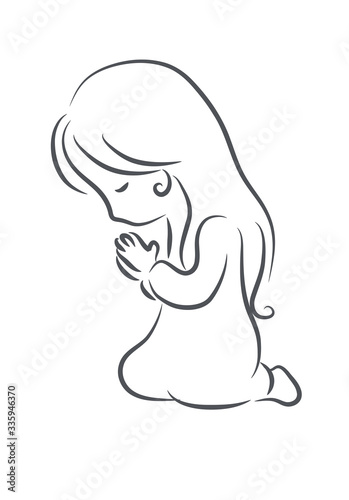 kid praying vector drawing cartoon
