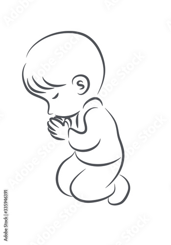 kid praying vector drawing cartoon