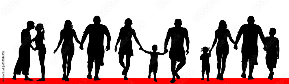Set of silhouettes of families together. Vector illustration
