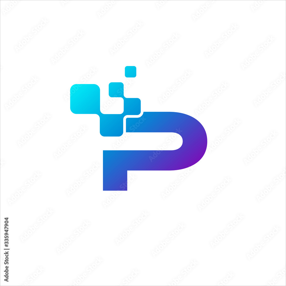 Vector Letter P logo design concept, Technology and digital abstract dot connection cross. vector illustration Vector Letter P logo design concept, Technology and digital abstract dot connection cross. vector illustration