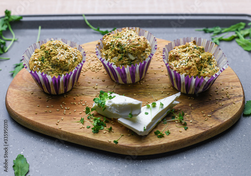 Baked cornbread muffins with spinach photo