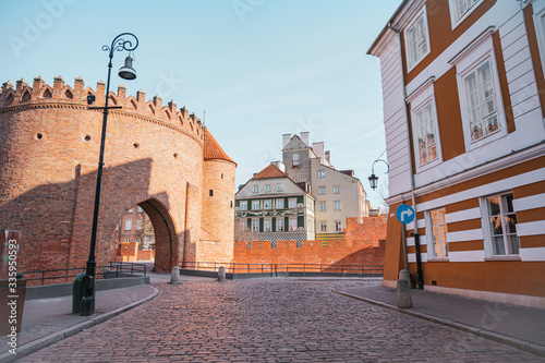 Fototapeta Naklejka Na Ścianę i Meble -  Barbican of Warsaw in the old town. Medieval fortress in Poland.