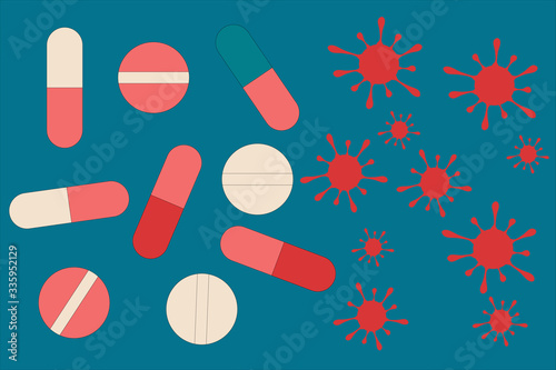 Group of viruses against medicines, covid-19 pandemic situation