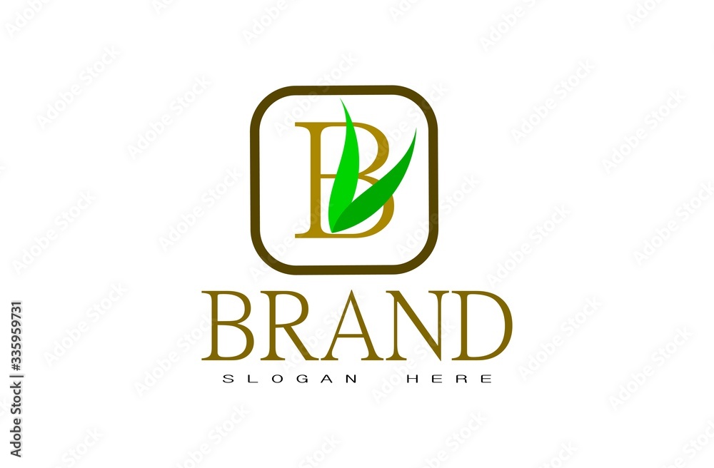 Leaf logo, free hand vector leaf, leaf with frame and brand Leaf logo, free hand vector leaf, leaf with frame and brand