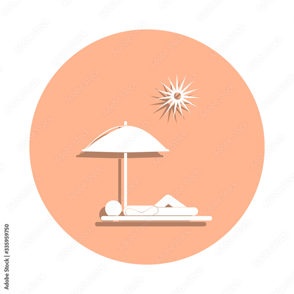 Sunbathe under an umbrella badge icon. Simple glyph, flat vector of beach holidays icons for ui and ux, website or mobile application