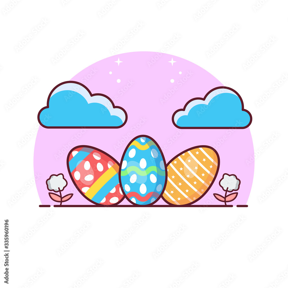Flat Illustration Vector Graphic of Egg, Cloud, and Flower. Perfect for Happy Easter Element, Web Banner, Social Media, and etc. Flat Illustration Vector Graphic of Egg, Cloud, and Flower. Perfect for Happy Easter Element, Web Banner, Social Media, and etc.