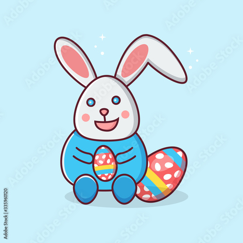 Flat Illustration Vector Graphic of Rabbit holding on Egg. Perfect for Happy Easter Element  Web Banner  Social Media  and etc.
