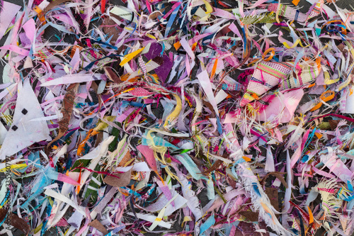 Lots of scrap background and thread from sewing.