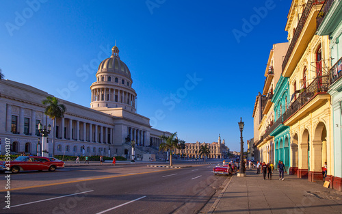 Havana, Cuba – 16 February 2020: National Capitol Building (Capitolio Nacional de La Habana) is a public edifice and one of the most visited sites by tourists in Havana © eskystudio