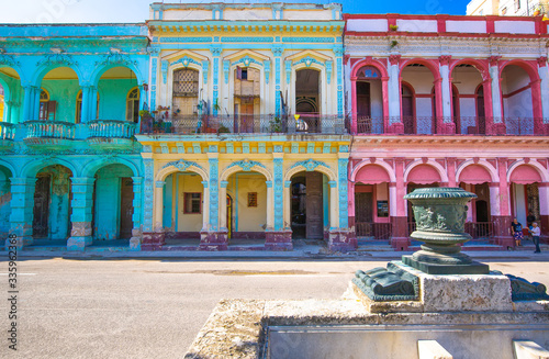 Havana, Cuba – 11 February, 2020: Scenic colorful Old Havana streets in historic city center (Havana Vieja) near Paseo El Prado and Capitolio © eskystudio