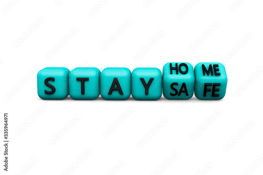 3D rendering of lockdown and quarantine concept. Lockdown due to Global Pandemic. Stay home stay safe text in turquoise cubes on white background. Fight Against the Spreading of Coronavirus. covid-19 3D rendering of lockdown and quarantine concept. Lockdown due to Global Pandemic. Stay home stay safe text in turquoise cubes on white background. Fight Against the Spreading of Coronavirus. covid-19