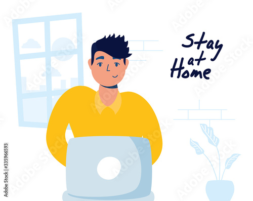 man using laptop stay at home campaign