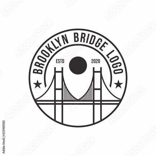 Retro vintage brooklyn bridge logo.  vintage, logo, brooklyn, bridge, american, america, landmark, architecture, badge, black, building, business, city, company, concept, country