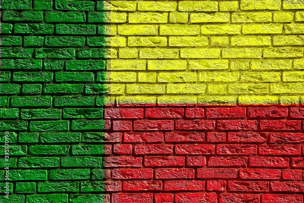 Colorful background and texture depiction of country flag on a brick wall. Colorful background and texture depiction of country flag on a brick wall.