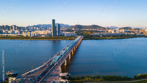 Aerial View of Seoul City Skyline,South Korea.