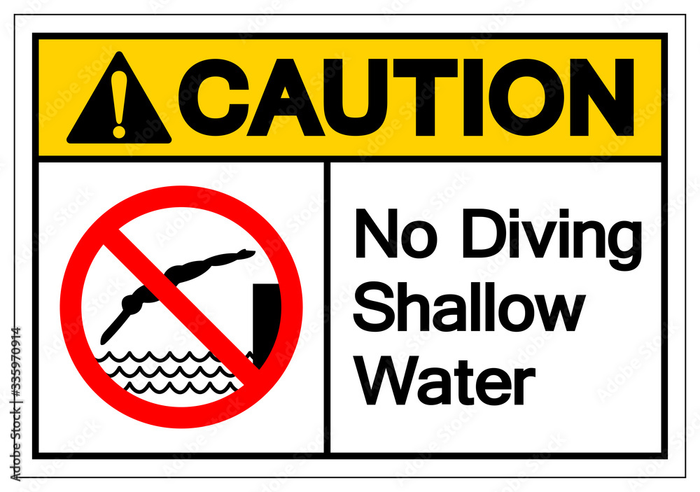 Caution No Diving Shallow Water Symbol, Vector Illustration, Isolated On White Background Label. EPS10 Caution No Diving Shallow Water Symbol, Vector Illustration, Isolated On White Background Label. EPS10