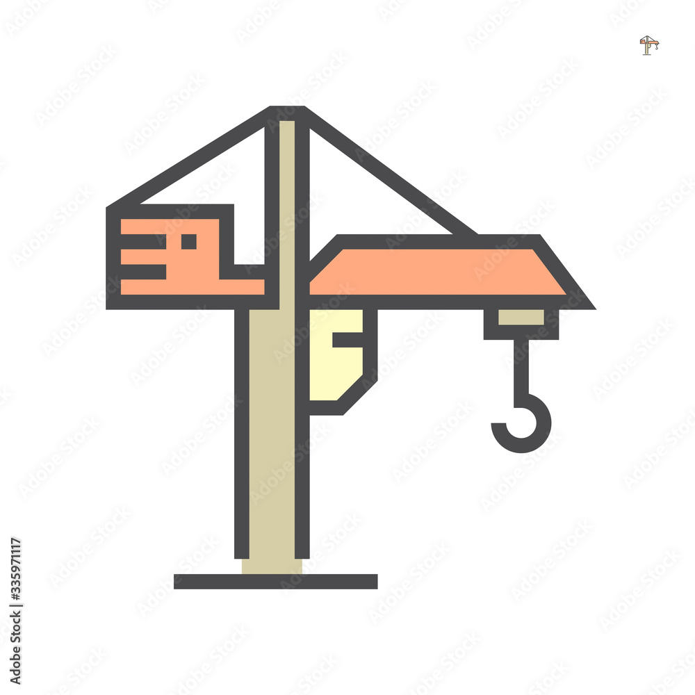 Tower crane icon, 64x64 perfect pixel and editable stroke. Tower crane icon, 64x64 perfect pixel and editable stroke.