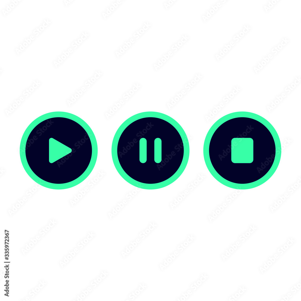 Video or music player icon set. Media player collection, simple blue bright web symbols for video and music formats and content. Vector flat style