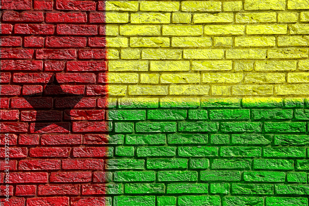Colorful background and texture depiction of country flag on a brick wall. Colorful background and texture depiction of country flag on a brick wall.