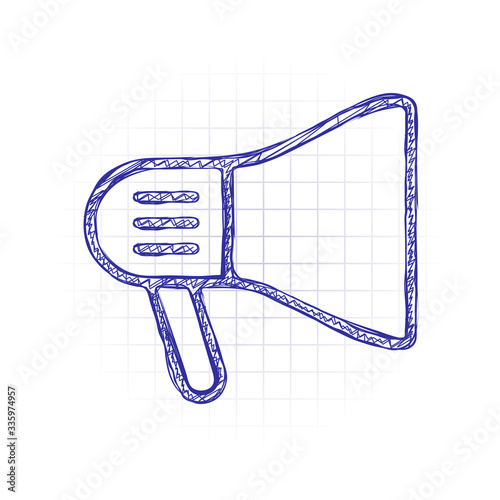 mouthpiece icon. Hand drawn sketched picture with scribble fill. Blue ink. Doodle on white background