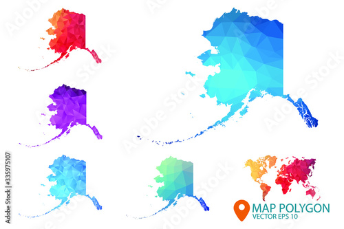 Alaska Map - Set of geometric rumpled triangular low poly style gradient graphic background , Map world polygonal design for your . Vector illustration eps 10.