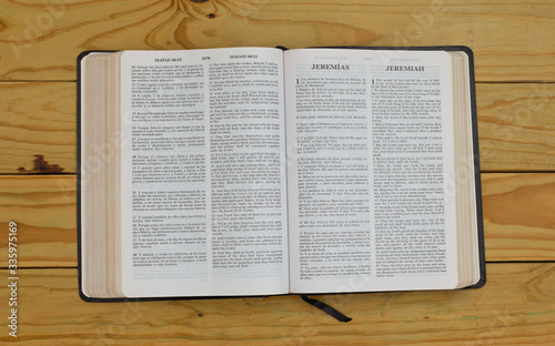 open bilingual bible book on Jeremiah, Spanish and english 
