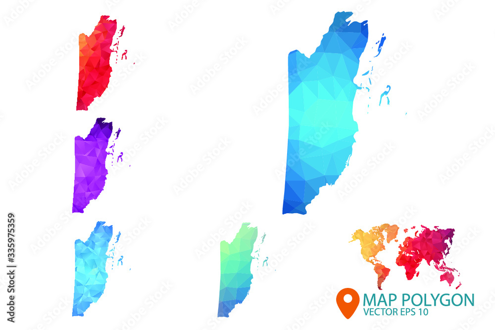 Obraz Belize Map - Set of geometric rumpled triangular low poly style gradient graphic background , Map world polygonal design for your . Vector illustration eps 10.