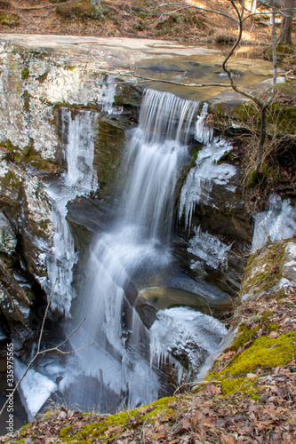 Fototapeta Naklejka Na Ścianę i Meble -  Stonefort, Illinois / United States -  February 15 2020: Burden Falls in the Winter / Waterfall