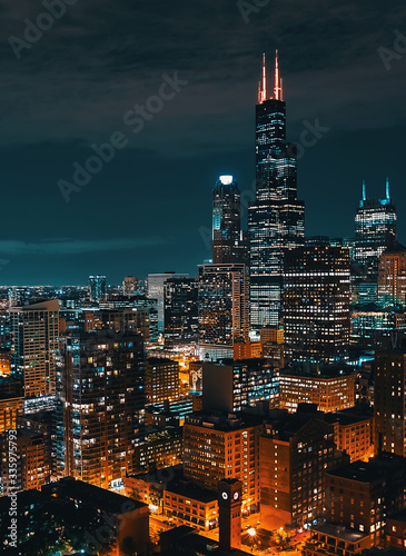 Downtown chicago cityscape skyscrapers skyline at night