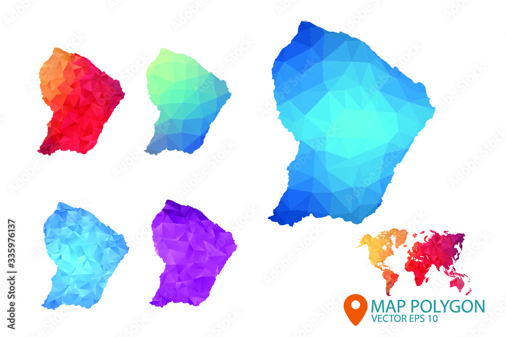 French Guiana Map - Set of geometric rumpled triangular low poly style gradient graphic background , Map world polygonal design for your . Vector illustration eps 10. French Guiana Map - Set of geometric rumpled triangular low poly style gradient graphic background , Map world polygonal design for your . Vector illustration eps 10.