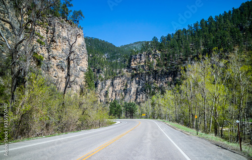 Fototapeta Naklejka Na Ścianę i Meble -  A long way down the road of Spearfish Canyon Scenic Byway, South Dakota
