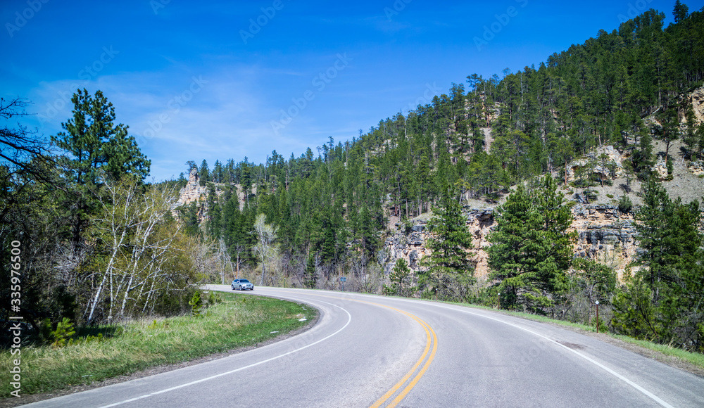 A long way down the road of Spearfish Canyon Scenic Byway, South Dakota