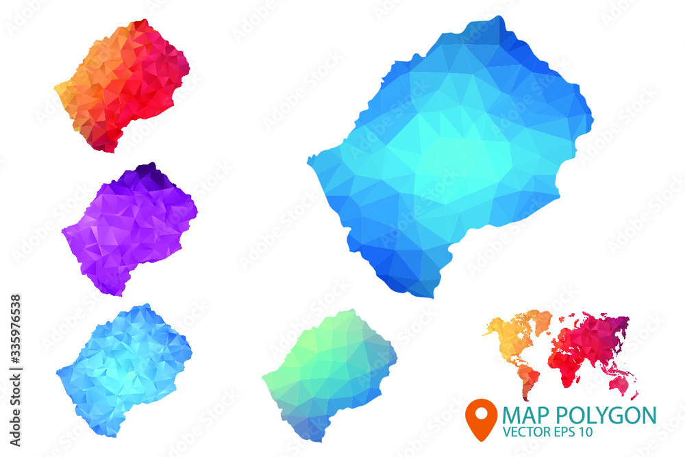 Lesotho Map - Set of geometric rumpled triangular low poly style gradient graphic background , Map world polygonal design for your . Vector illustration eps 10. Lesotho Map - Set of geometric rumpled triangular low poly style gradient graphic background , Map world polygonal design for your . Vector illustration eps 10.